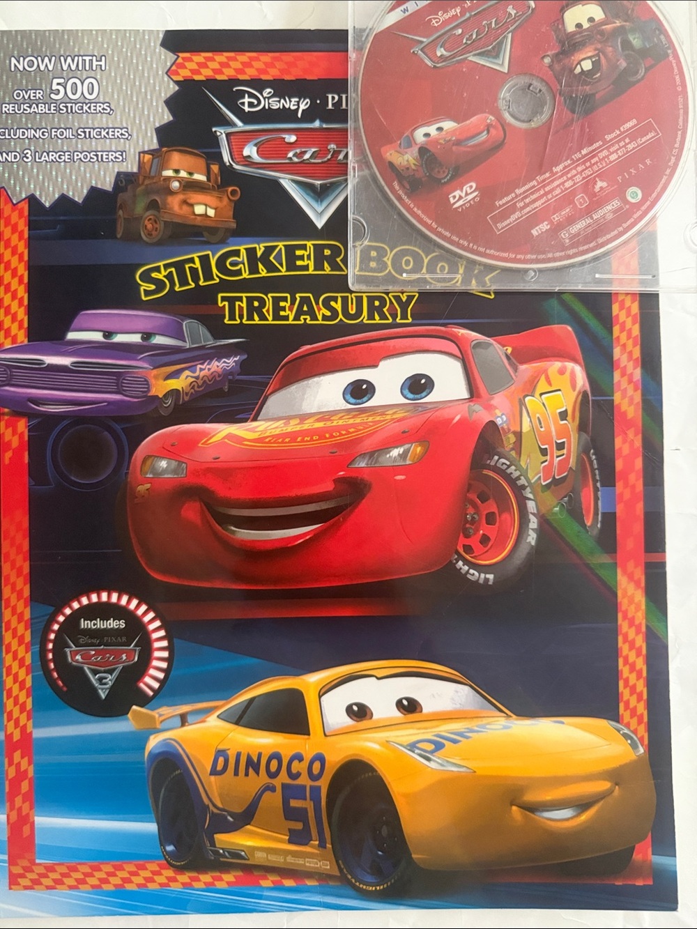 Disney Pixar Cars Sticker Book Treasury with DVD - Red & Yellow